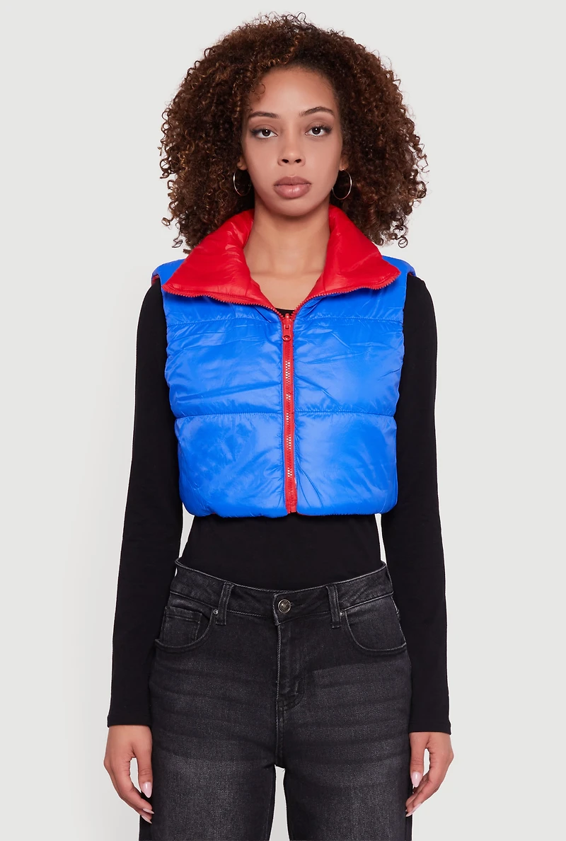 Color Blocked Drawstring Hem Puffer Vest
