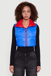 Color Blocked Drawstring Hem Puffer Vest