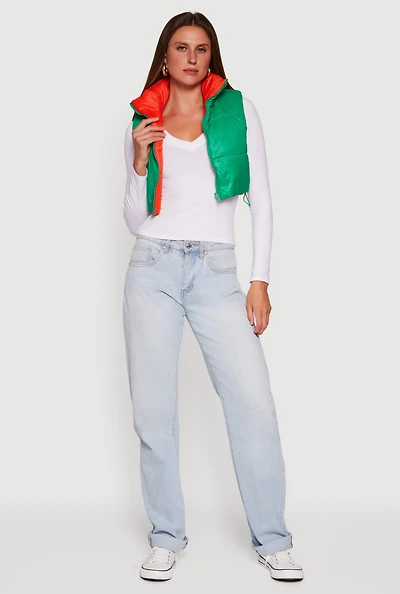 Color Blocked Drawstring Hem Puffer Vest