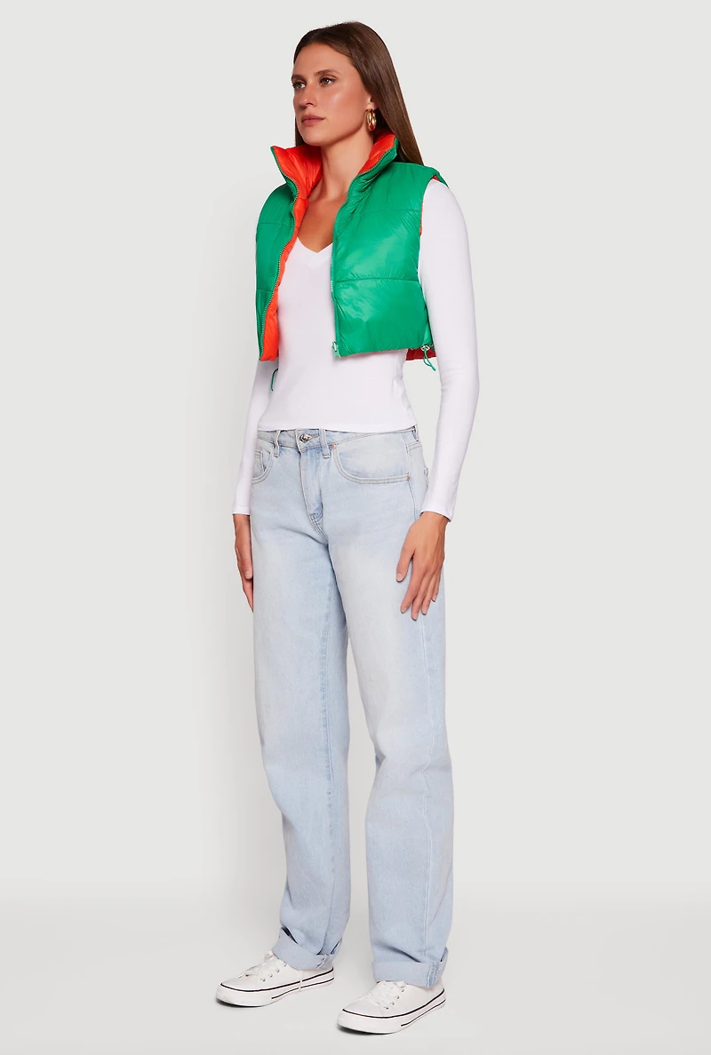 Color Blocked Drawstring Hem Puffer Vest