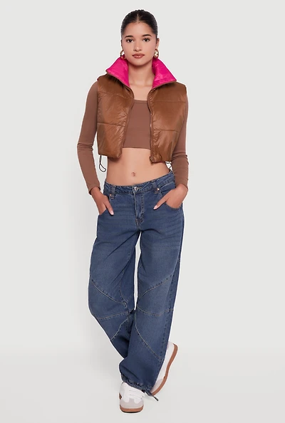 Color Blocked Drawstring Hem Puffer Vest