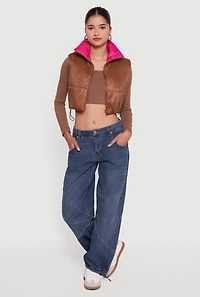 Color Blocked Drawstring Hem Puffer Vest