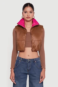 Color Blocked Drawstring Hem Puffer Vest