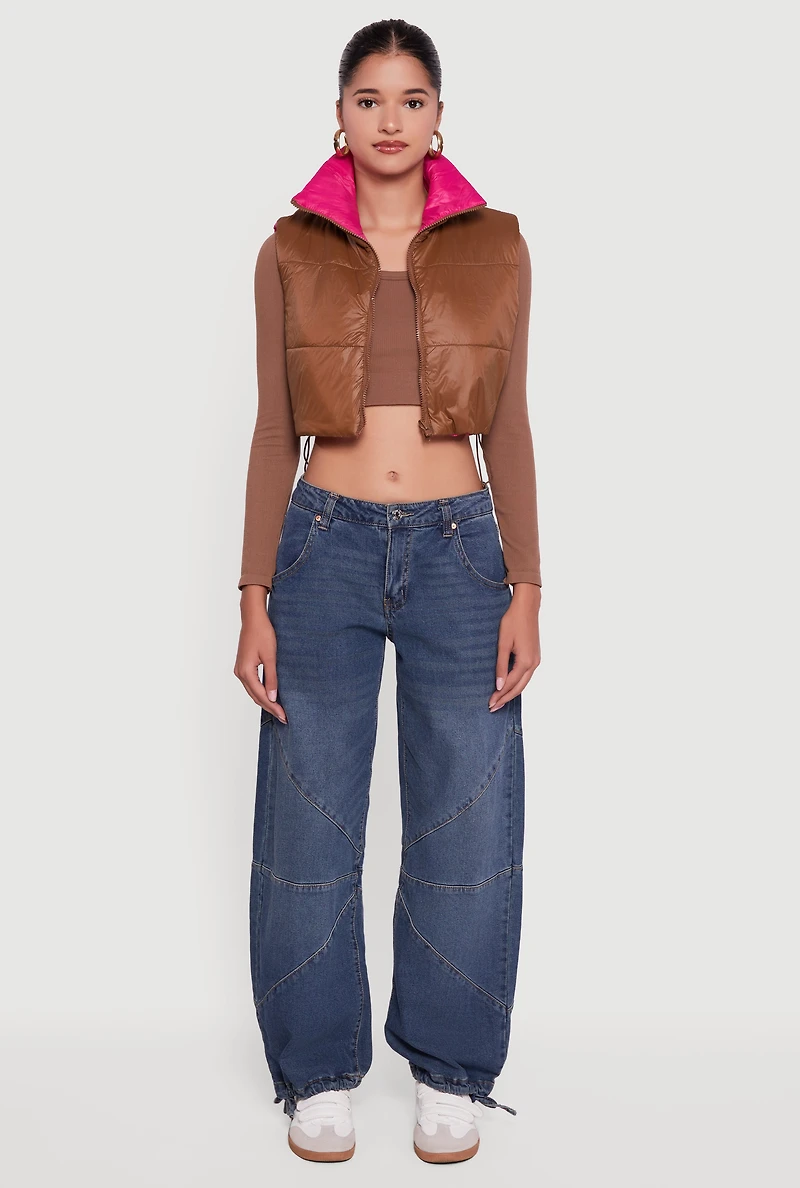 Color Blocked Drawstring Hem Puffer Vest