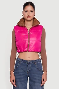 Color Blocked Drawstring Hem Puffer Vest