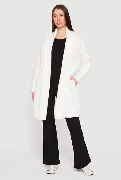 Knit Insert Quilted Open Front Jacket