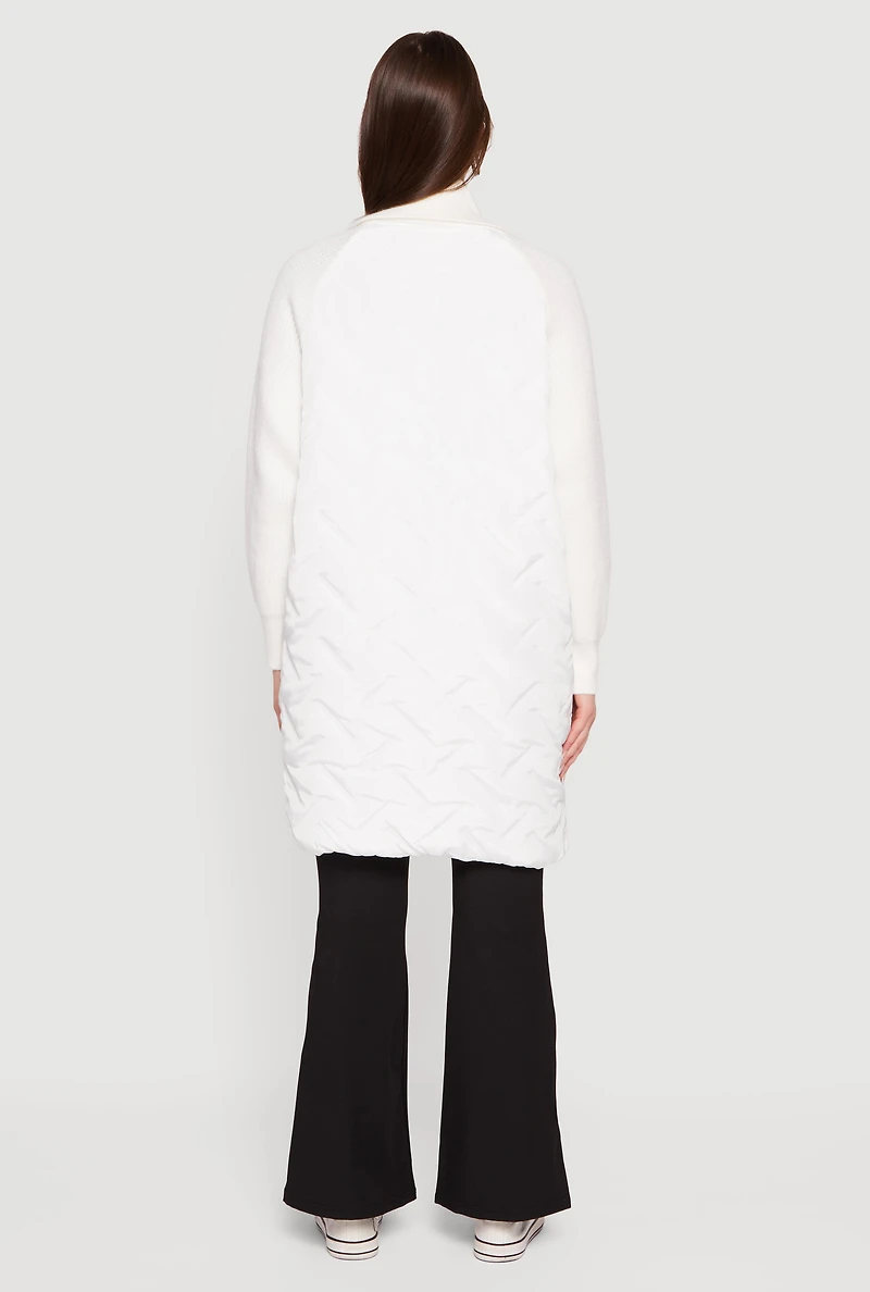 Knit Insert Quilted Open Front Jacket