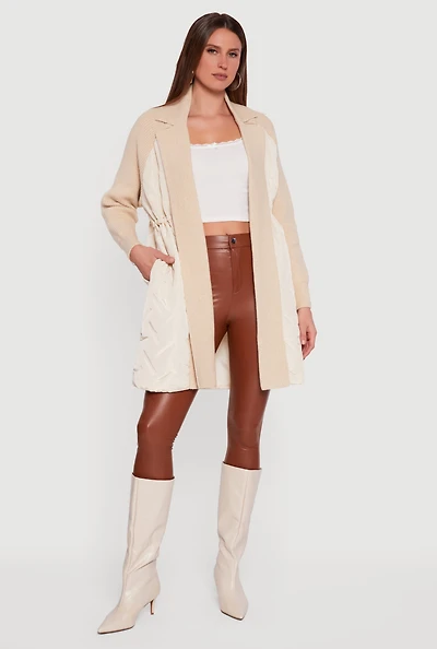 Knit Insert Quilted Open Front Jacket