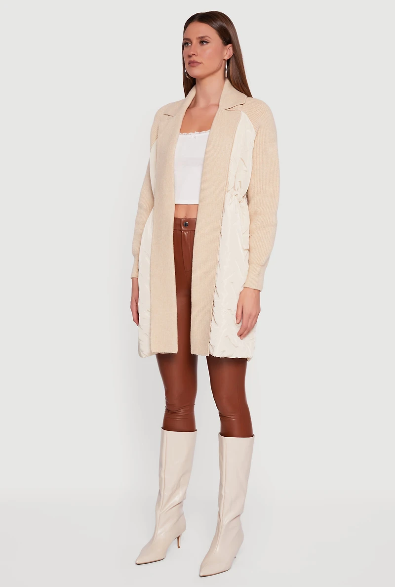 Knit Insert Quilted Open Front Jacket