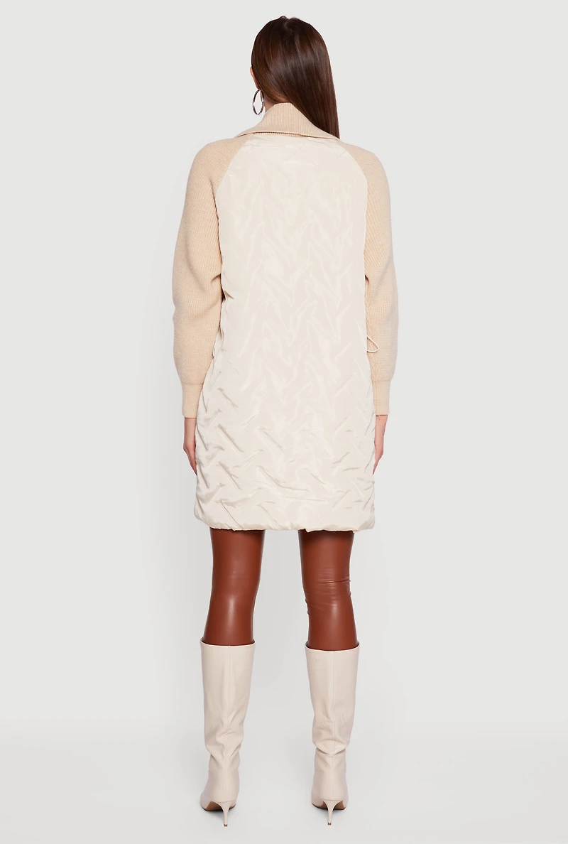 Knit Insert Quilted Open Front Jacket