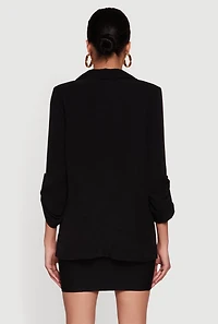 Tabbed Roll Cuff Sleeve Crepe Knit Blazer