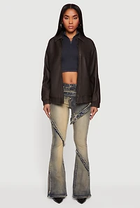 Faux Leather Long Sleeve Zip Front Bomber Jacket