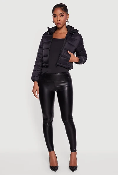 Hooded Cropped Puffer Jacket with Zip Pockets
