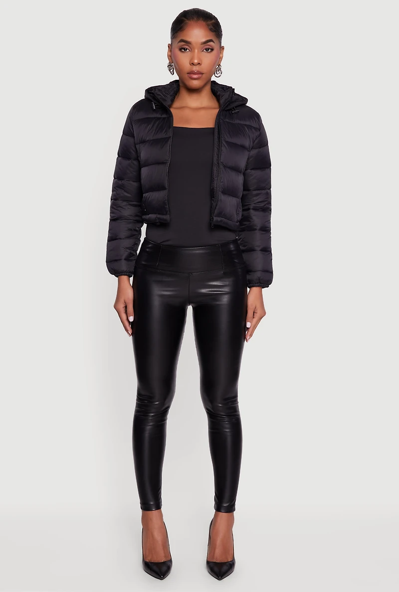 Hooded Cropped Puffer Jacket with Zip Pockets
