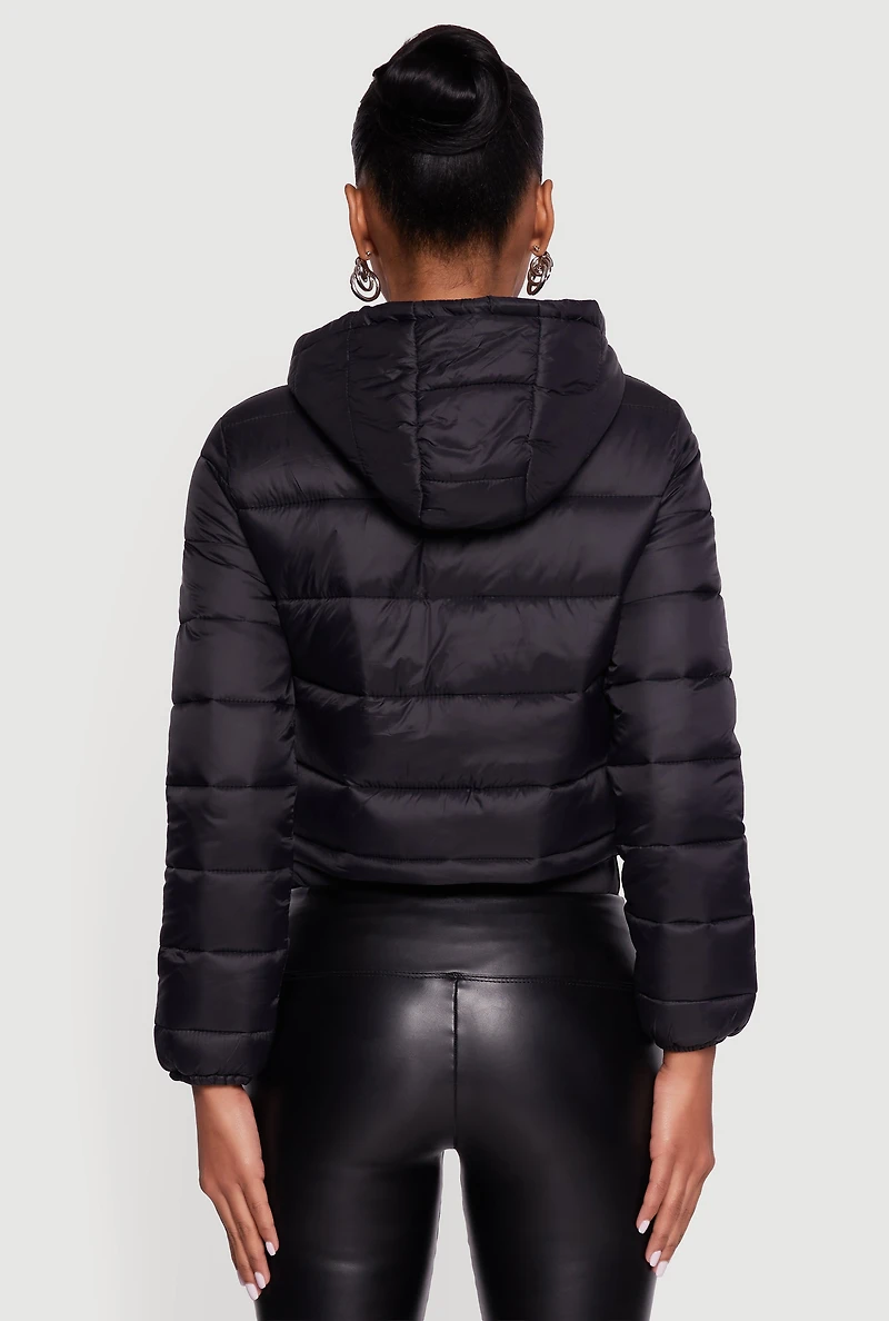 Hooded Cropped Puffer Jacket with Zip Pockets