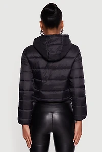 Hooded Cropped Puffer Jacket with Zip Pockets