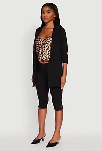 Womens Textured Knit Ruched Sleeve Blazer,