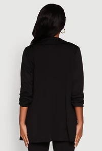 Womens Textured Knit Ruched Sleeve Blazer, Black, Size S