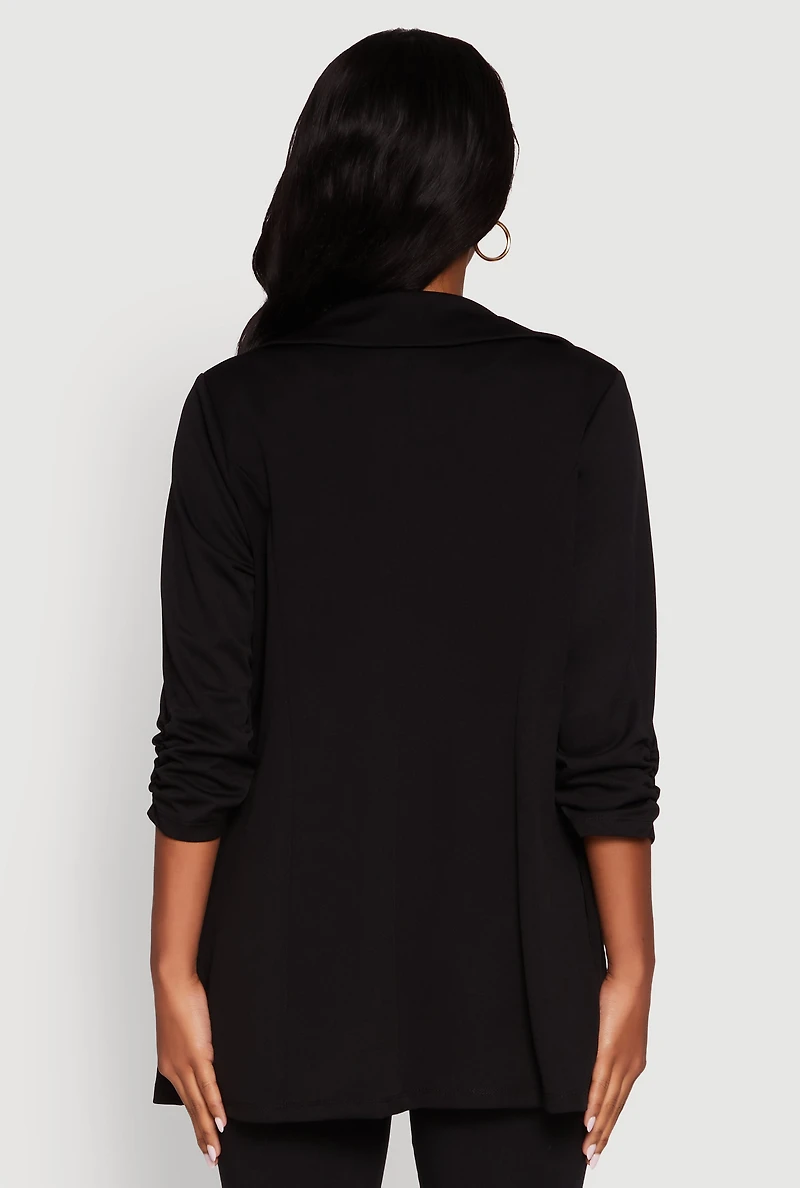 Womens Textured Knit Ruched Sleeve Blazer, S