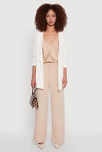 Womens Textured Knit Ruched Sleeve Blazer, White, Size M