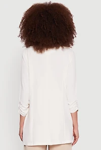 Womens Textured Knit Ruched Sleeve Blazer, White,