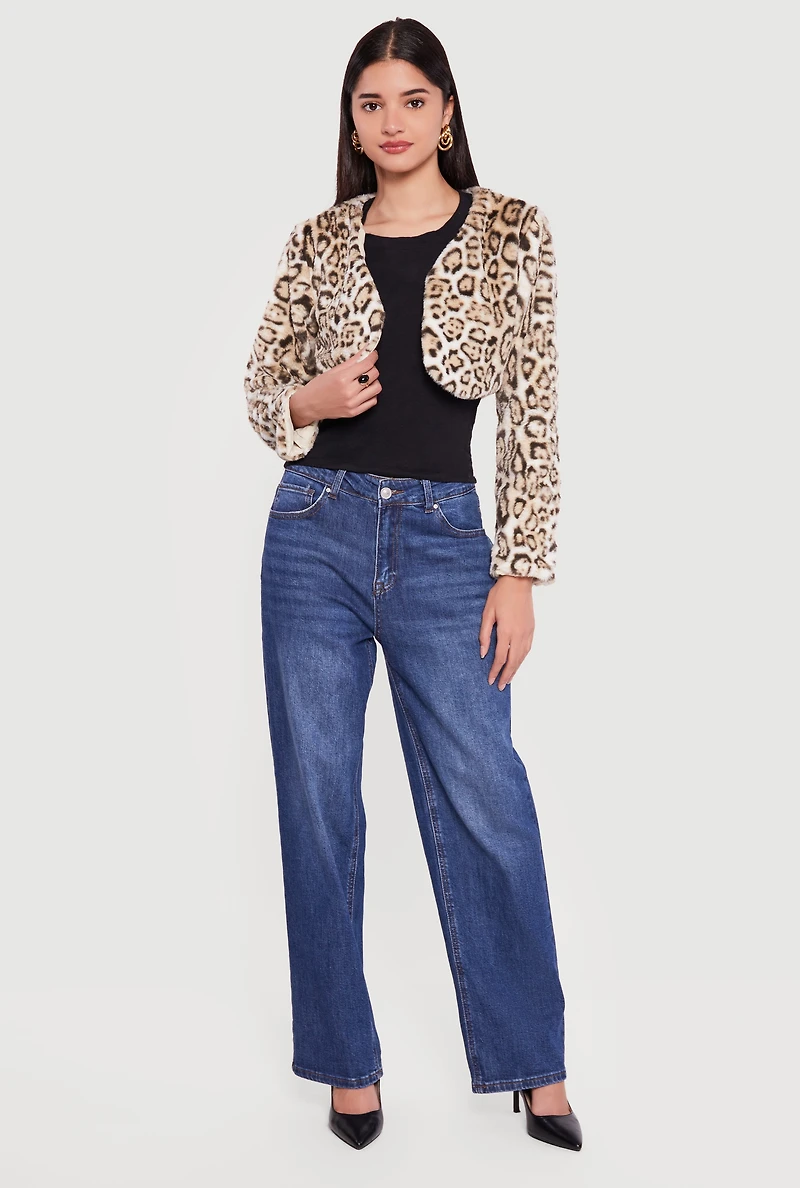 Leopard Print Faux Fur Bolero Jacket