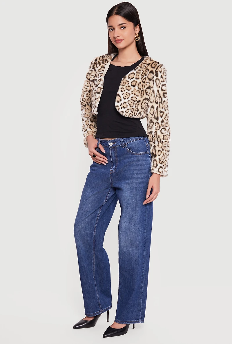Leopard Print Faux Fur Bolero Jacket
