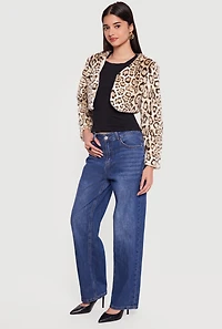 Leopard Print Faux Fur Bolero Jacket