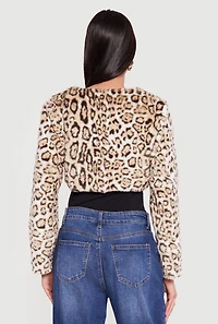 Leopard Print Faux Fur Bolero Jacket