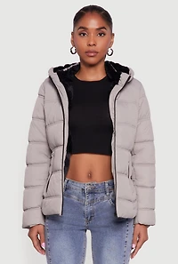 Womens Faux Fur Lined Hooded Puffer Jacket with Belt, Grey, Size S