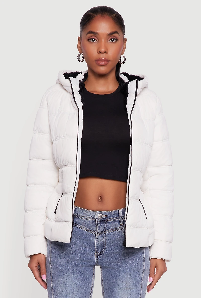 Faux Fur Lined Hooded Puffer Jacket with Belt