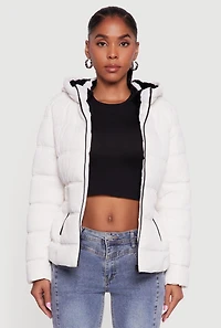 Faux Fur Lined Hooded Puffer Jacket with Belt