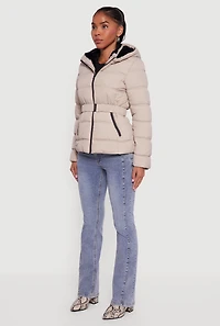 Faux Fur Lined Hooded Puffer Jacket with Belt