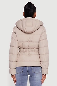 Womens Faux Fur Lined Hooded Puffer Jacket with Belt,