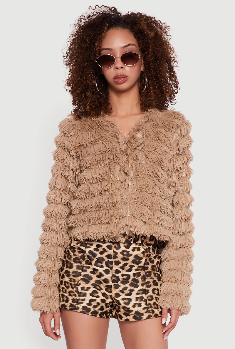 Tiered Shaggy Faux Fur Jacket