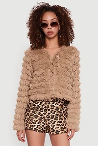 Tiered Shaggy Faux Fur Jacket