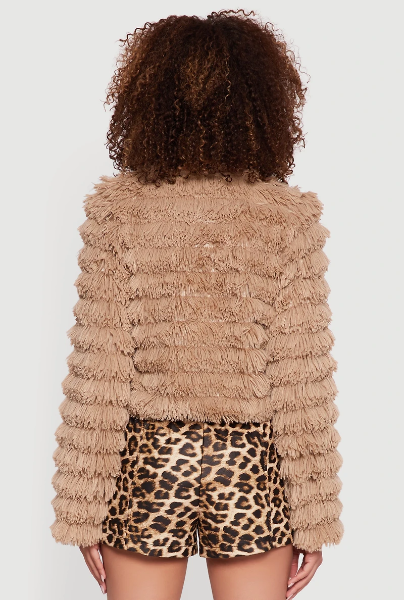 Tiered Shaggy Faux Fur Jacket