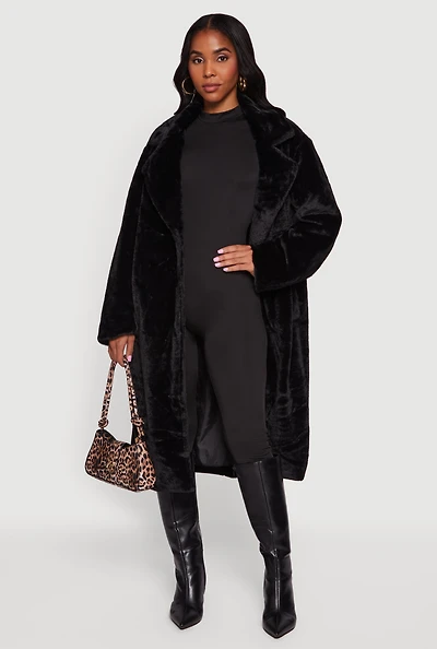 Solid Faux Fur Trench Coat