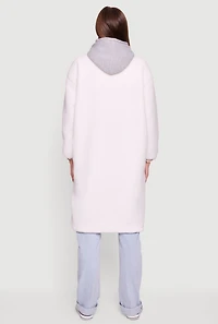 Snap Button Zip Front Sherpa Coat with Removable Hood