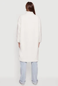 Womens Snap Button Zip Front Sherpa Coat with Removable Hood, Beige, Size L