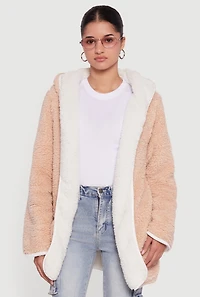 Hooded Color Blocked Reversible Sherpa Jacket