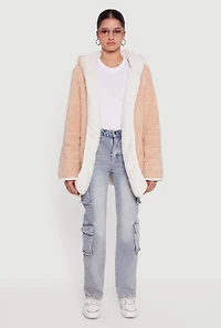 Hooded Color Blocked Reversible Sherpa Jacket