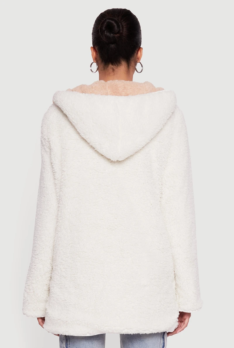 Hooded Color Blocked Reversible Sherpa Jacket