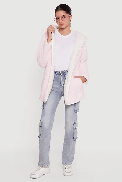 Hooded Color Blocked Reversible Sherpa Jacket