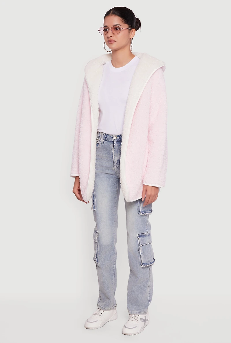 Hooded Color Blocked Reversible Sherpa Jacket