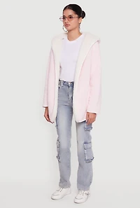 Hooded Color Blocked Reversible Sherpa Jacket