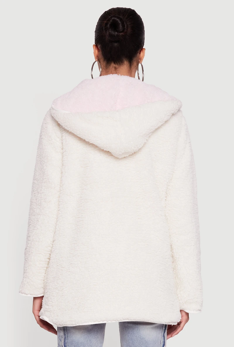 Hooded Color Blocked Reversible Sherpa Jacket