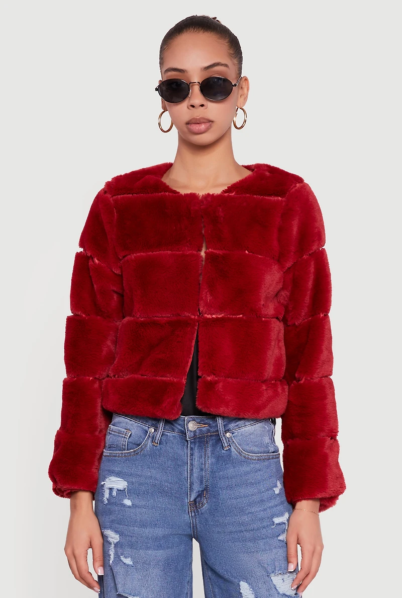 Womens Almost Famous Faux Fur Jacket, Red,