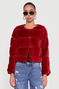 Womens Almost Famous Faux Fur Jacket, Red,