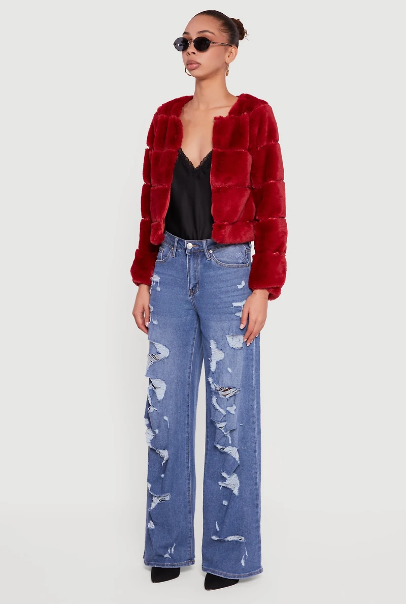 Womens Almost Famous Faux Fur Jacket, Red,